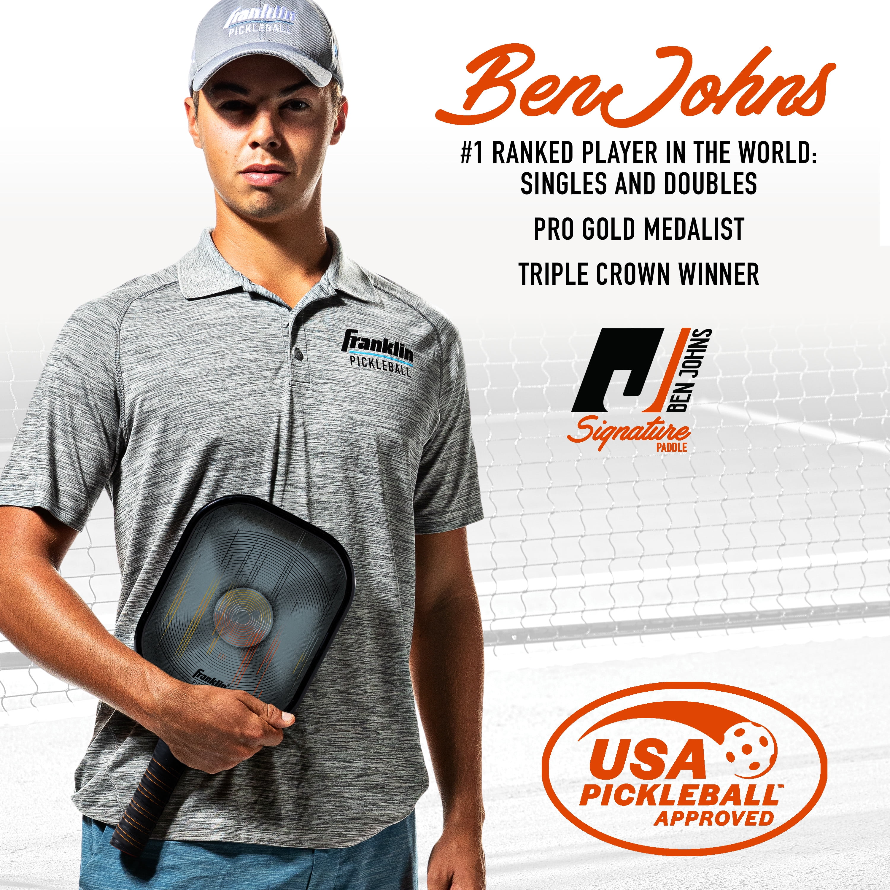 Franklin Sports Pickleball Paddle - Ben Johns Series Paddle Aluminum - USAP Approved - Black/Orange