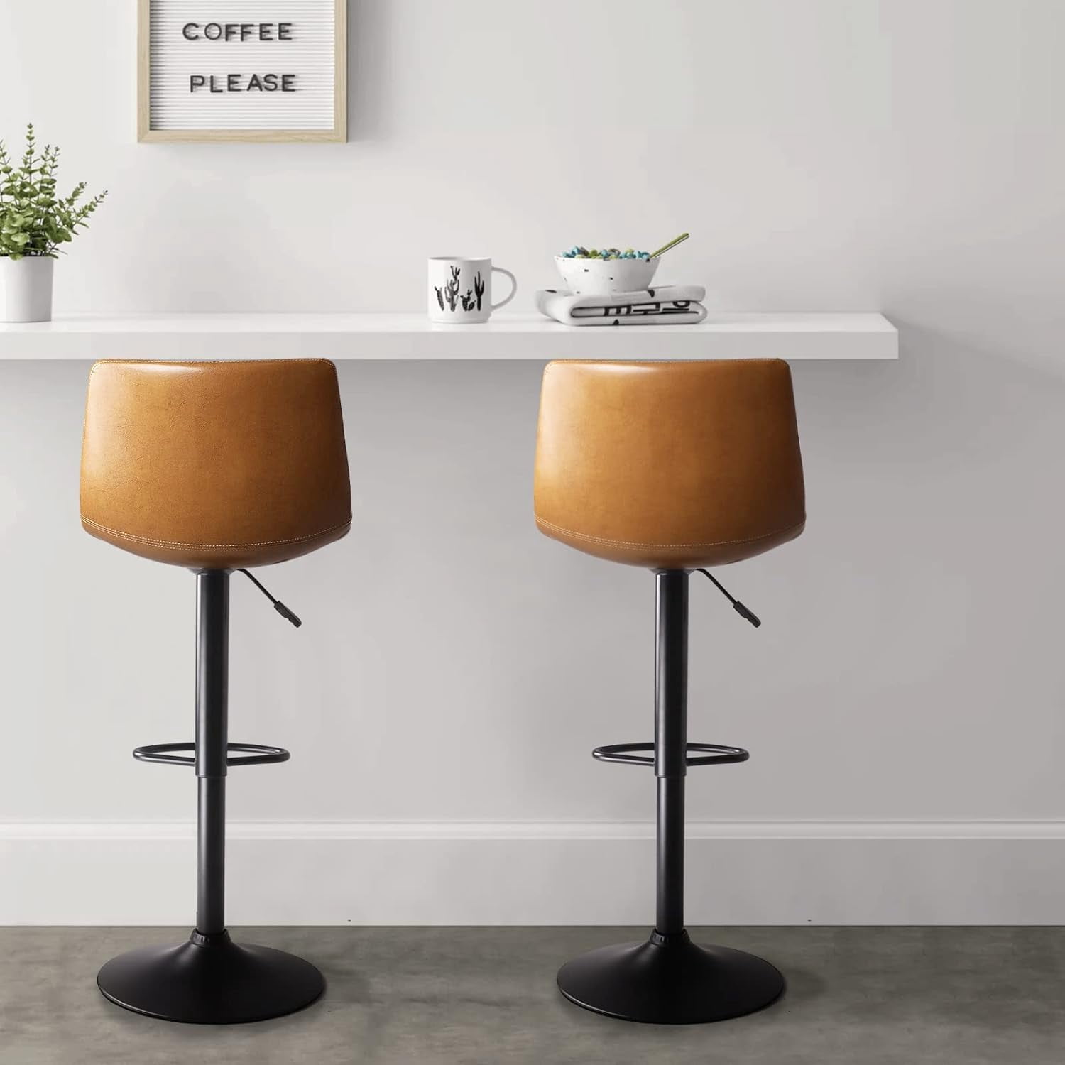 Vitesse Bar Stools Set of 4 Modern Swivel Bar Chairs, Barstools Counter Height with High Backrest, Adjustable Faux Leather Upholstered Bar Stool for Bar, Kitchen, Dining Room