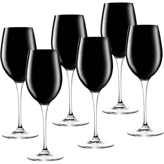 Barski Crystal White Wine & Water Goblets, Bold Black Stemware, 14 oz, Set of 6, Made in Europe