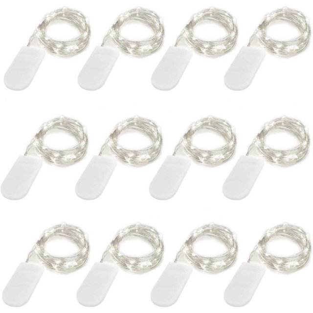 Cadena de luces estrelladas, paquete de 2, funciona con pilas, 20 luces LED, alambre plateado, minicadenas de luces coloridas para bricolaje, fiestas, decoración, bodas