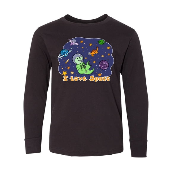 Inktastic I Love Space Cute Dinos and Planets Long Sleeve Youth T-Shirt