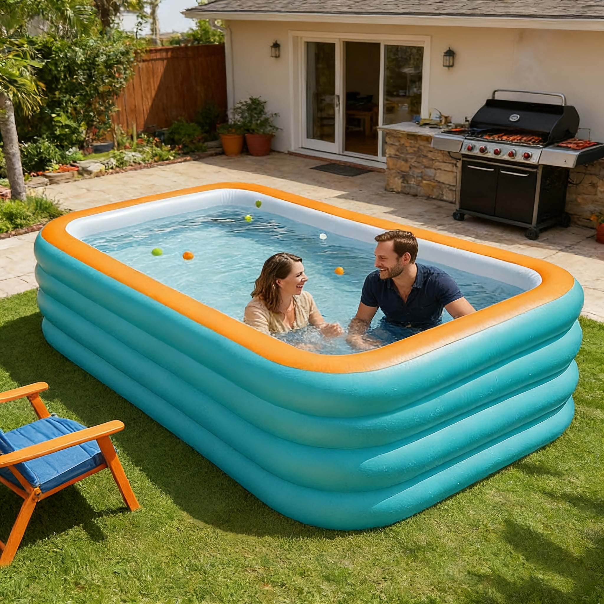 Extra-Large Inflatable Home Swimming Pool. Blue And White Swimming Pool, Foldable Outdoor Pool for Gardens, Perfect for Parties And Events.