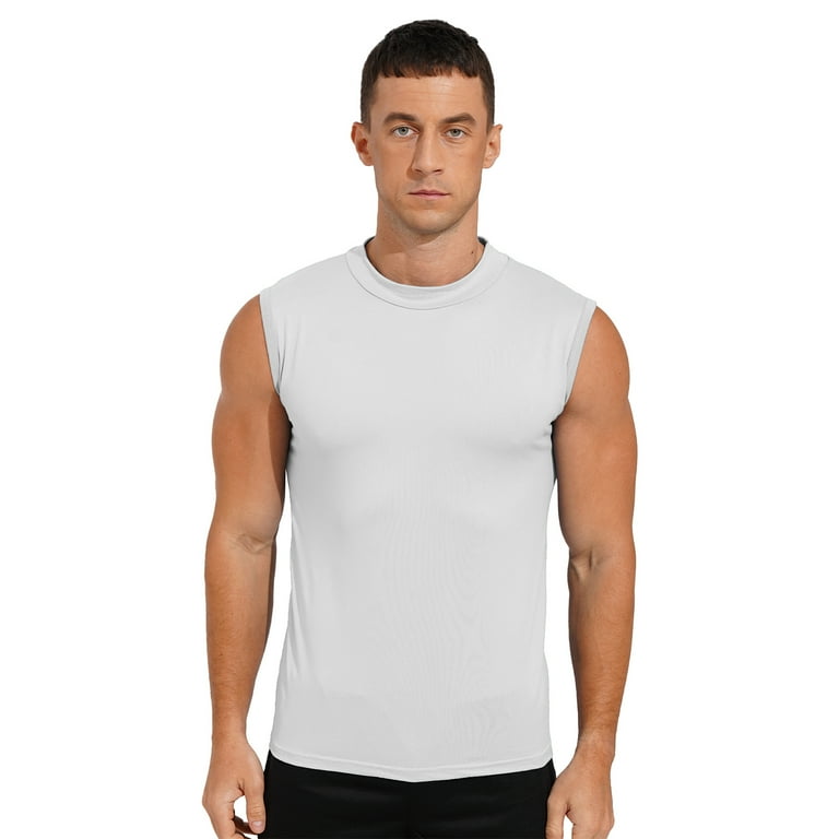 inhzoy Mens Casual Mock Neck Sleeveless Pullover Undershirt Basic Turtleneck Thermal Tank Tops Vest White M