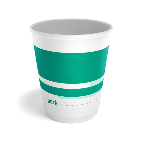 Perk Insulated Double Wall Paper Hot Cup 10 oz. White/Teal 40/Pack (PK59482)