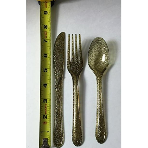 Creative Converting Premium Plastic Glitz Gold Glitter Cutlery, 24