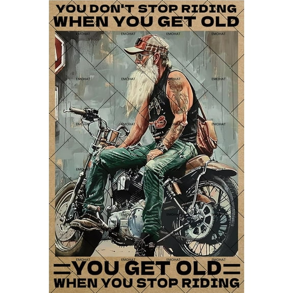 EMOHAT Metal Tin Sign Motorcycle You Don't Stop Racing When You Get Old Aluminum Decor Metal Sign Garage Man Cave Cafe Bar Home Wall Decor Motorcycle Posters Gifts For Motorcycle Riders 8x12 inches