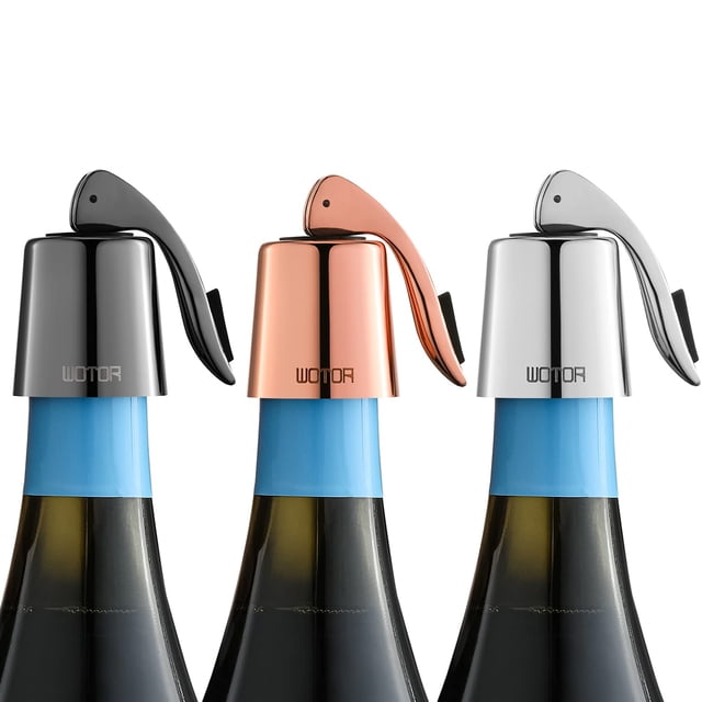 Tapones para Vino WOTOR de Acero Inoxidable con Silicona, Paquete de 3