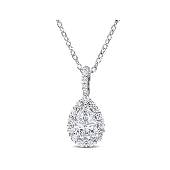 1.29 Carat (ctw) Lab-Created Moissanite Teardrop Solitaire Pendant Necklace in Sterling Silver with Chain