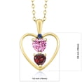 thumbnail image 2 of 18K Yellow Gold Plated Silver Pink Moissanite Red Garnet and Blue Created Sapphire Pendant Necklace for Women (0.84 Cttw, Gemstone Birthstone, Heart 5MM and 4MM, with 18 inch Silver Chain), 2 of 3