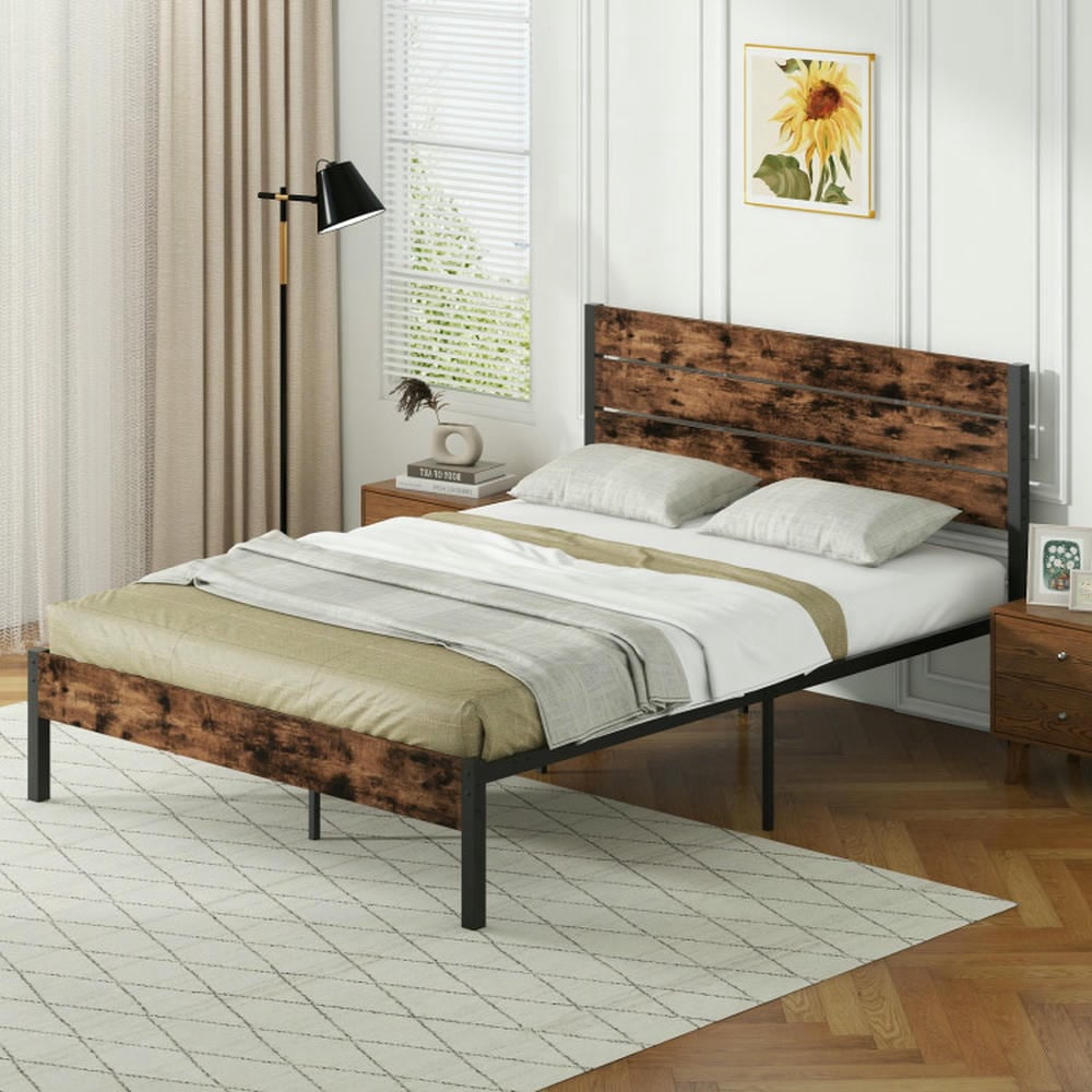 Barara King Bedroom Bed Frame, Bed Platform Frame,Full/King/Queen/Twin Size Bed Frame with High Headboard and Mute Bar-Queen Size