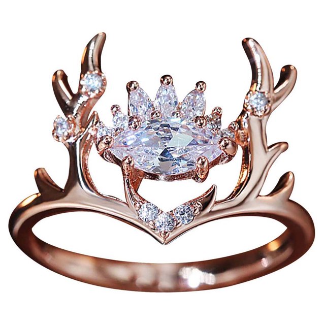 Anillo de Animal de ciervo, anillo de cobre con incrustaciones de cristales, anillo de diamante simulado clásico para mujer, anillos de dedo de diamantes de imitación, bisutería Wmkox8yii fajkfhkj3367