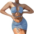 thumbnail image 2 of Women's Two Piece Swimsuit Fashion Sexy Hollow Open Back Bikini with Tie Side for Beach Pool,Light Blue,L, 2 of 7