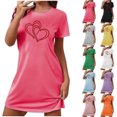 thumbnail image 4 of WREESH Women's Nightgown Short Sleeve Heart Printed Nightdress Plus Size Sleepshirt Crew Neck Cozy Nightshirts Purple, 4 of 4