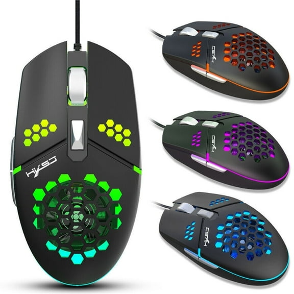 USB Honeycomb Gaming Mouse with Cooling Fan - 6,400 DPI & RGB Lighting, Ergonomic Breathable Design for Long Sessions