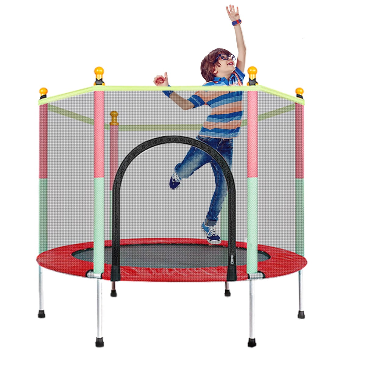 Mini Trampoline, 55" with Safety Net Enclosure Indoor Outdoor Children’s Activity Junior Trampoline, 440LB Capacity, for 2-6 Year old Kids