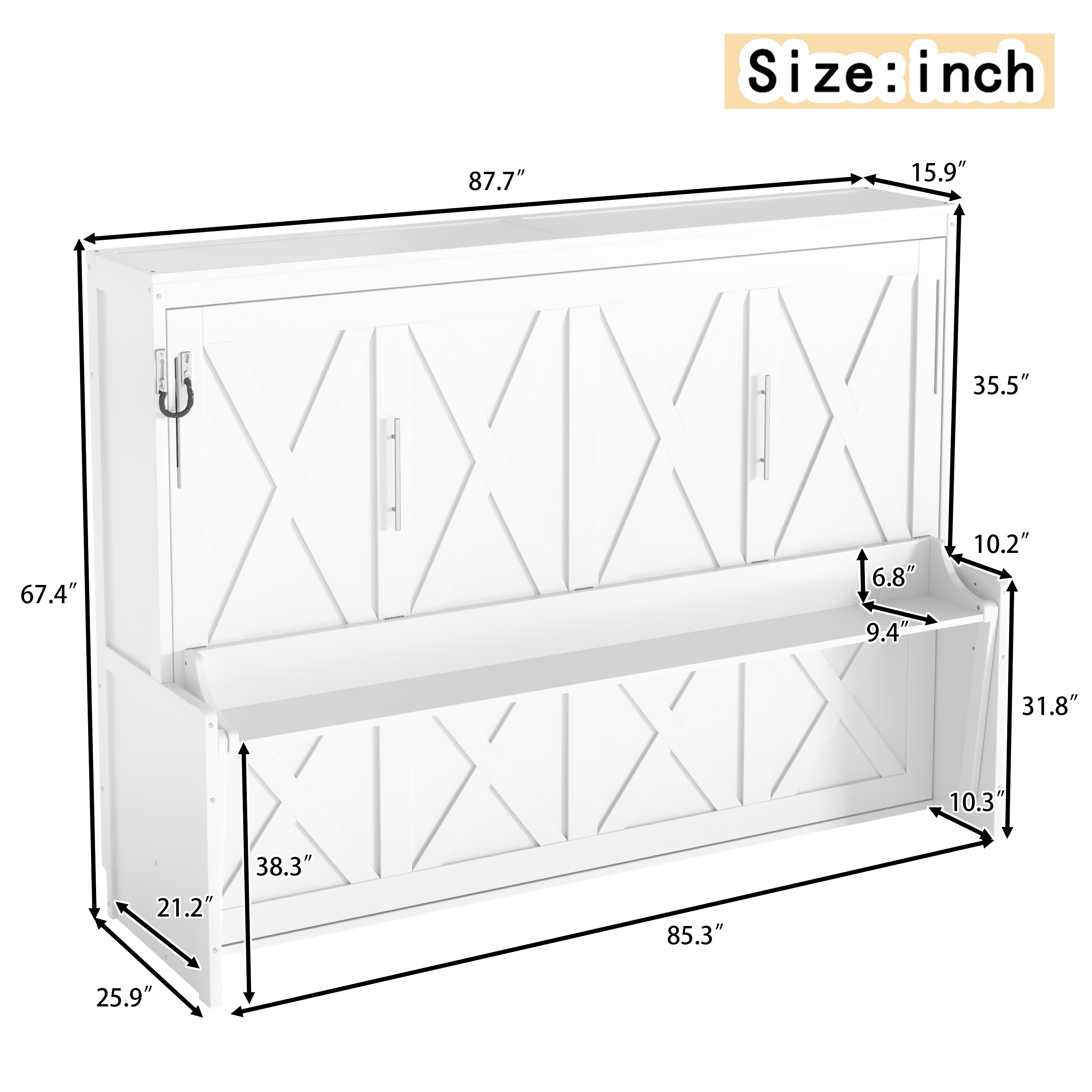 Leumius Queen Size Murphy Bed with Storage & Charging Station,Modern Murphy Cabinet with Desk,Multifunctional Storage Cabinet Bed with Foldable Panel for Guest Bedroom, Living Room, Office,White