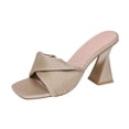 thumbnail image 3 of Gpaecead Women Ribbed Strap Chunky Heel Mules Square Toe Cushioned Footbed Plus Size Spring Summer Height Party Shoes,Gold, 3 of 8