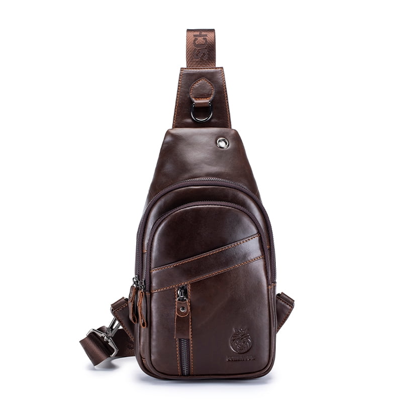 Men's Leather Sling Bag - Crossbody Chest Bag With USB Port, Travel Daypack