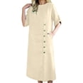 thumbnail image 1 of TaTaai Women Solid Cotton Linen Button Dress Long Sleeve Crew Neck Knee Length Casual Dress Ladies Daily Commute Office Wear Lightweight Breathable Stylish Dress Gift, 1 of 9