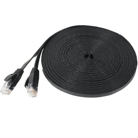 Fosmon Ethernet Cable Flat (25 Feet - Black), Supports RJ45 Cat6 / Cat5e / Cat5 Standards, 250MHz, 1.0Gbps - Computer Networking Patch Cable Cord