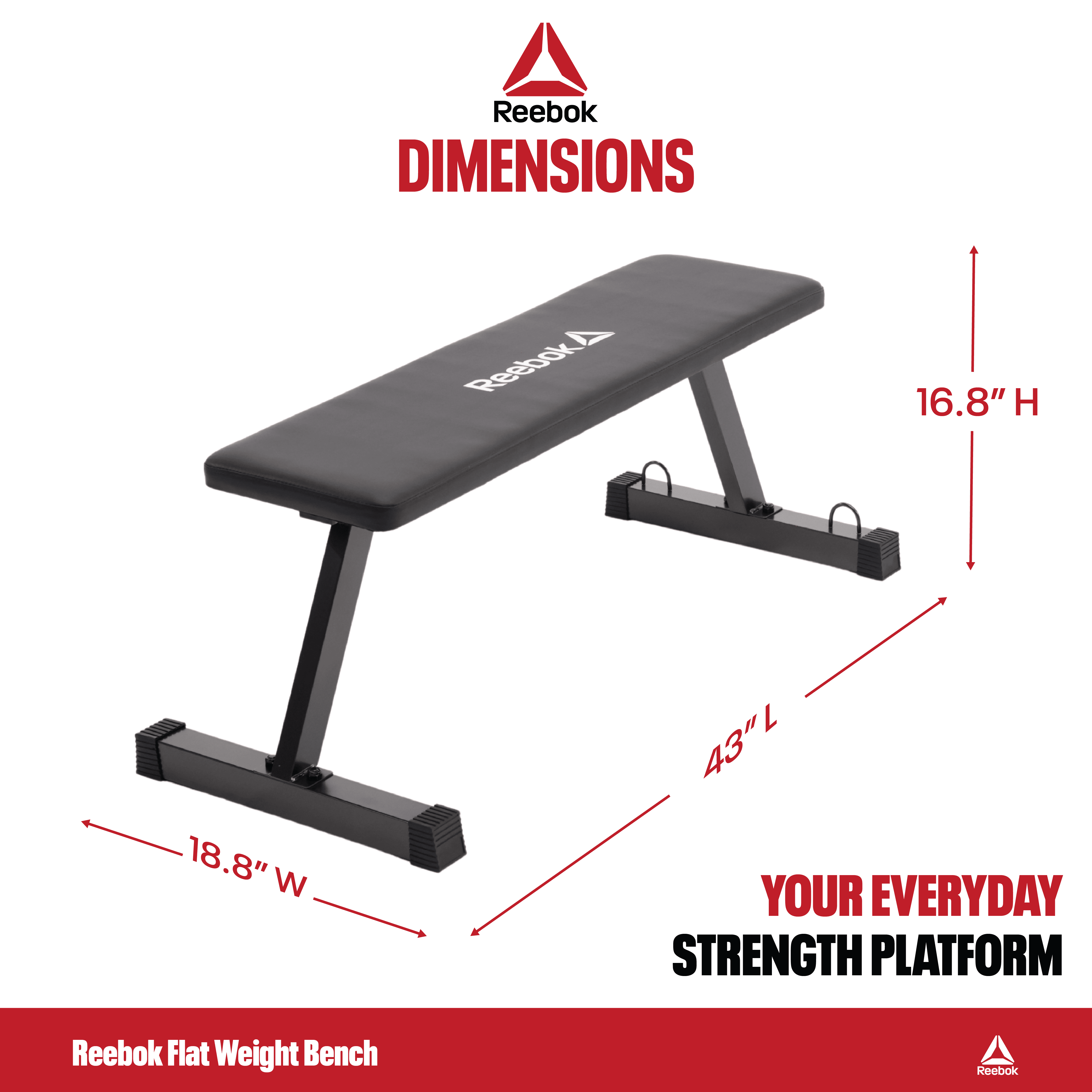 Reebok Heavy Duty Flat Bench – 600 lb Capacity, Tip-Resistant