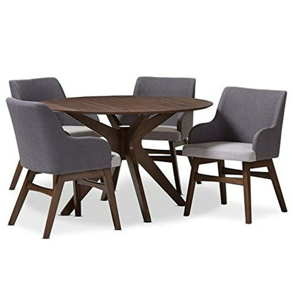 Baxton Studio Monte Mid-Century Modern Walnut Wood Round 5-Piece Dining Set