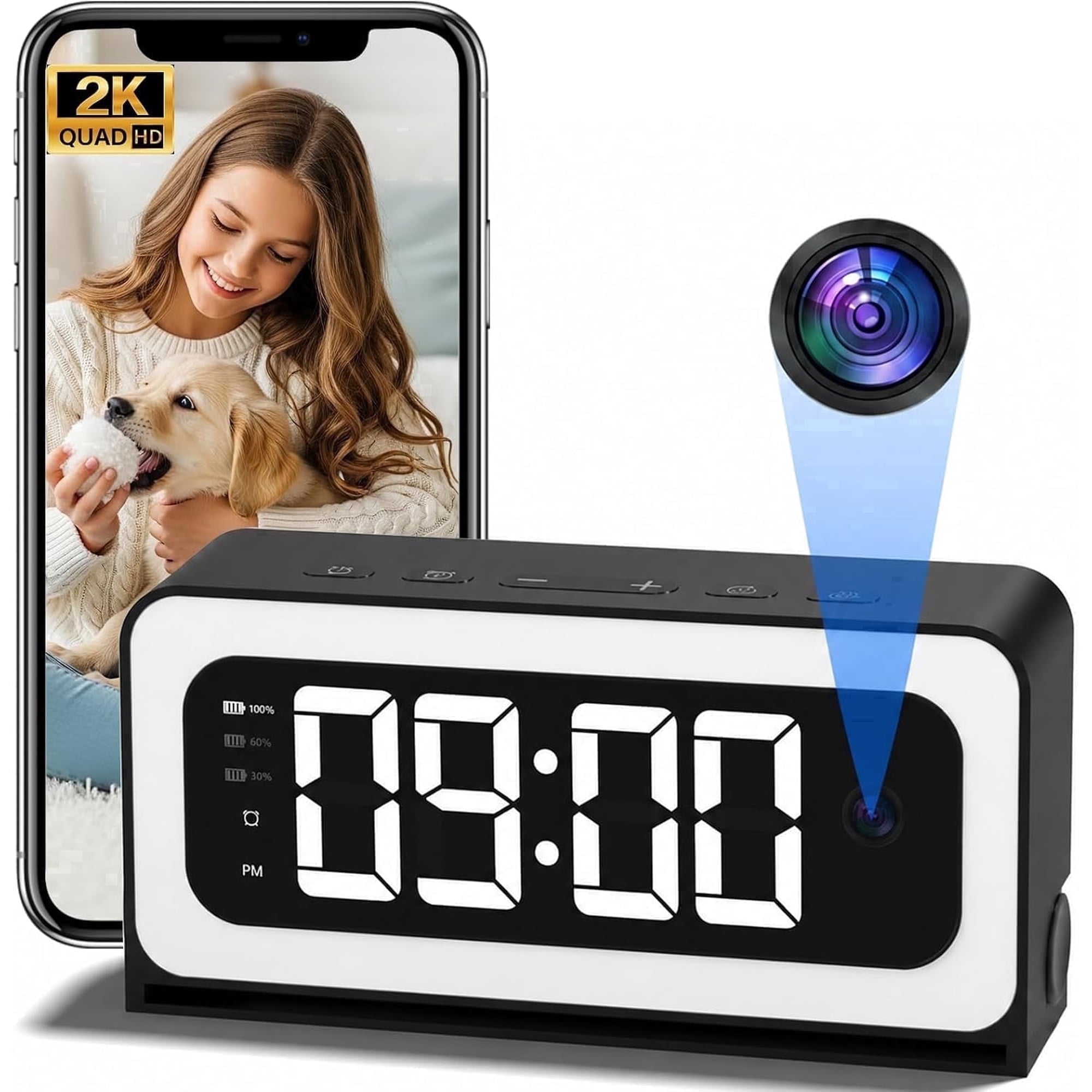 2K Alarm Clock Camera, 5G&2.4G WiFi Baby Camera, Wireless Indoor Camera for Home Security, Color Night Vision, Two-Way Talk, AI Motion Detection