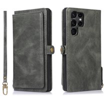 Galaxy S22 Ultra Case,Dteck Magnetic Leather Card Wallet Removable Shockproof Rubber Hybrid Case Cover For Samsung Galaxy S22 Ultra,Darkgreen