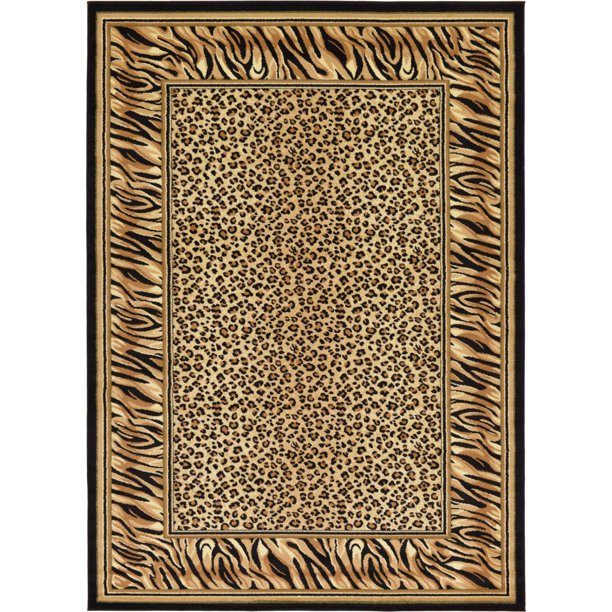 Unique Loom Cheetah Wildlife Rug Light Brown/Black 7' 1" x 10' Rectangle Border Contemporary