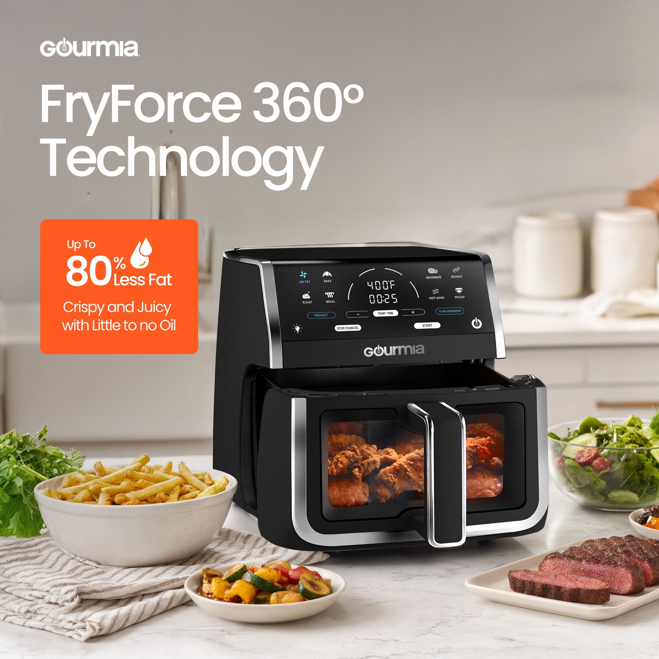 Gourmia 8 Qt Digital Window Air Fryer with 8 One-Touch Cooking Functions, Black