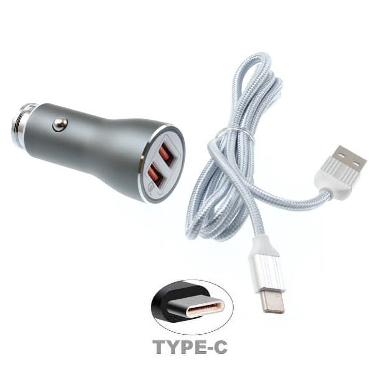 2-Port USB 36W Fast Car Charger w Charger Cord Type-C 6ft USB Cable N4W for Motorola Moto Z2 Play Z Play Droid Force Droid X4, Revvlry Plus, G7 Power Play G6 - Nokia 3.1, 7.1, 8, Plus