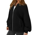 thumbnail image 4 of WTOBBY Women's Oversized V-Neck Zip-Front Jacket, Long Sleeve Solid Color Loose Fit Shacket, Casual Streetwear Open Style Coat, Lightweight Layering Piece for Women,Black L, 4 of 6
