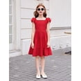 thumbnail image 4 of Vestido Arshiner rojo para niñas, manga fruncida con volantes y bolsillos, 4 of 6