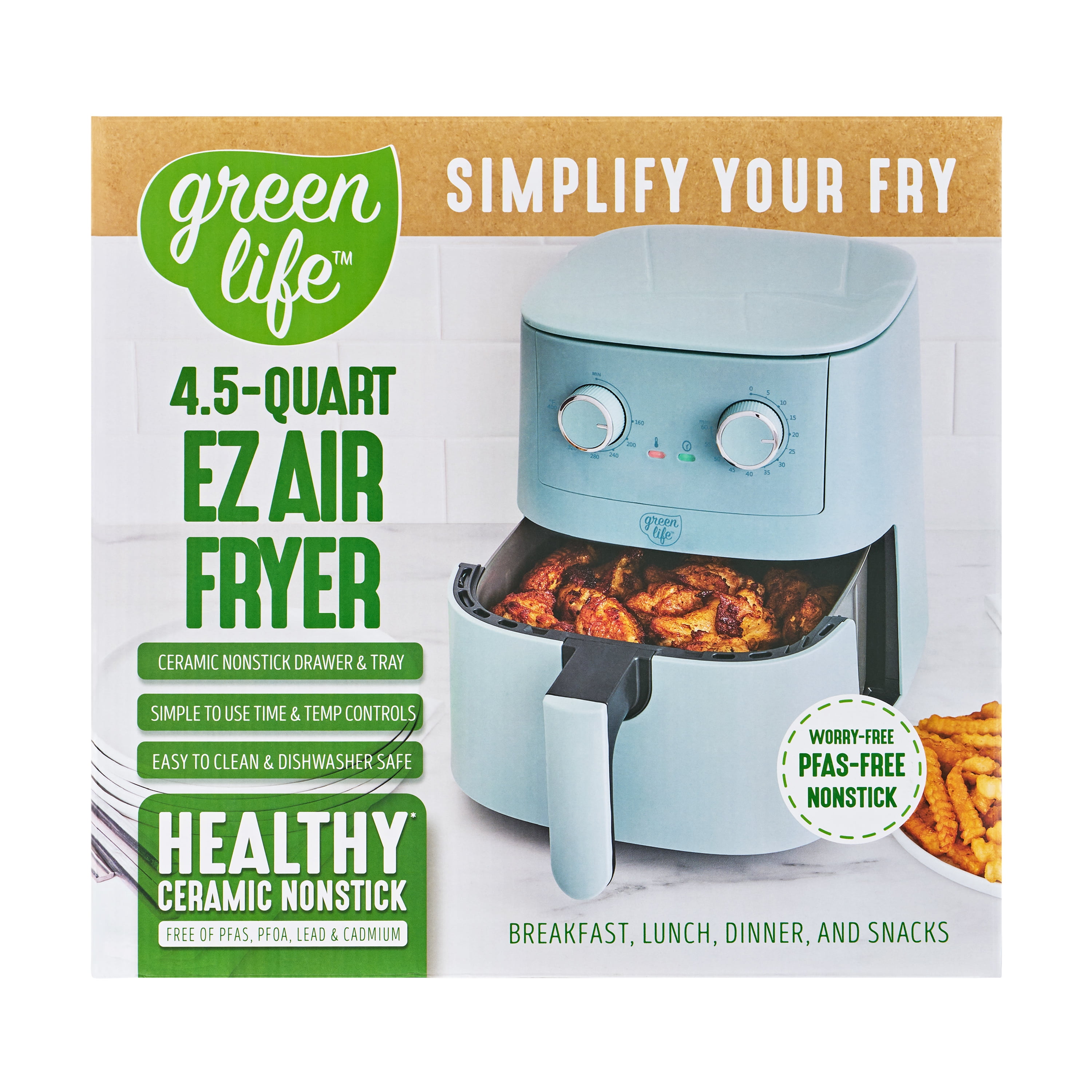 GreenLife 4.5 Quart Air Fryer Ceramic Nonstick, Blue Haze