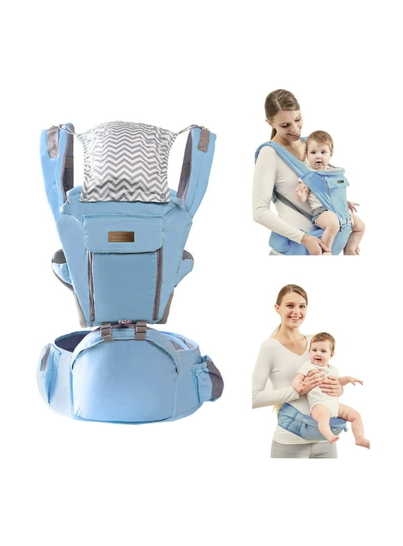 FEBFOXS Baby Carrier Newborn to Toddler, 6-in-1 Baby Carrier with Hip Seat Lumbar Support (12-45 Pounds), Adjustable Removable Soft Ergonomic Baby Sling Carrier for Everyday Family Events