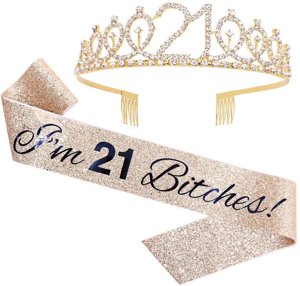 "I'm 21 Bitches!" Sash & Rhinestone Tiara Set 21st Birthday Gifts