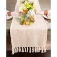 thumbnail image 7 of Contemporary Home Living Diamond Weave Table Runner with Tassels - 72" - Beige and White, 7 of 7