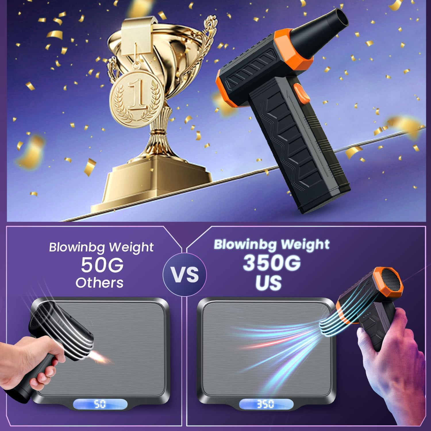 Electric Air Duster 320000 RPM, 7600mAh Rechargeable Compressed Air Duster & Blower, 3 Speed Cordless Keyboard Cleaner with LED, No Canned Air Turbo Fan for PC Computer Car