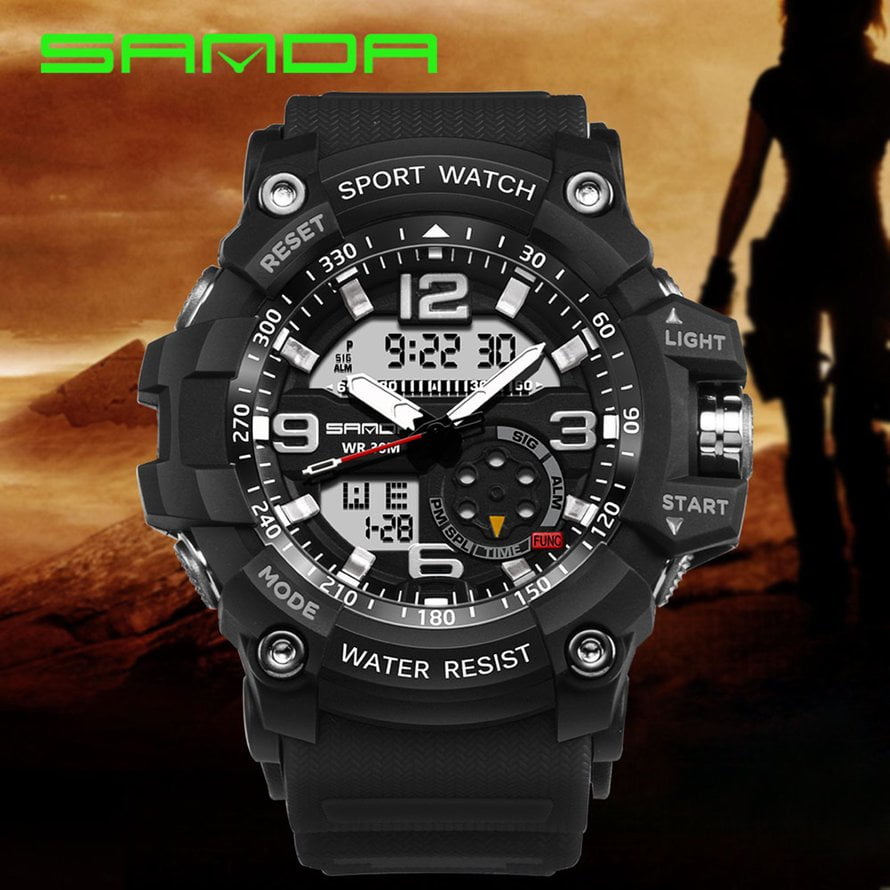 Dual display Sanda 759 Digital LED Watch 30m Waterproof Luminous Analog Sport Watch black Walmart
