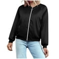 thumbnail image 3 of jtjvou Women's Jacket Lightweight Zip Up Jacket Casual Striped Jacket Coat Outerwear Windbreaker with Pockets Black L, 3 of 9