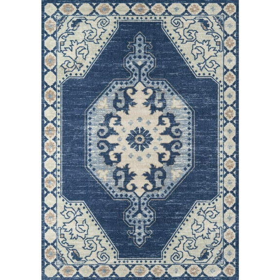 Momeni Anatolia Wool and Nylon Machine Made Navy Area Rug 5'3" X 7'6"