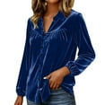 thumbnail image 6 of qolati Velvet Tops for Women Long Sleeve Lapel Collard Velours Shirt Winter Vintage Comfy Blouses Holiday Party Clothes, 6 of 8