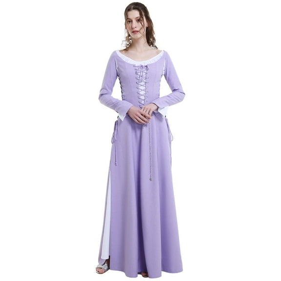 DAIZBELLA Women's Medieval Renaissance Dress Purple Retro Lace-up Dress for Renaissance Fair, XL