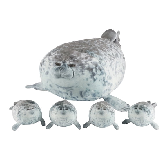 40cm Plush Blob Seal Pillow Mother with Four Kids Seal Chubby 3D Novelty Sea Lion Doll Stuffed Toy Pillow Gifts for Kids Girls