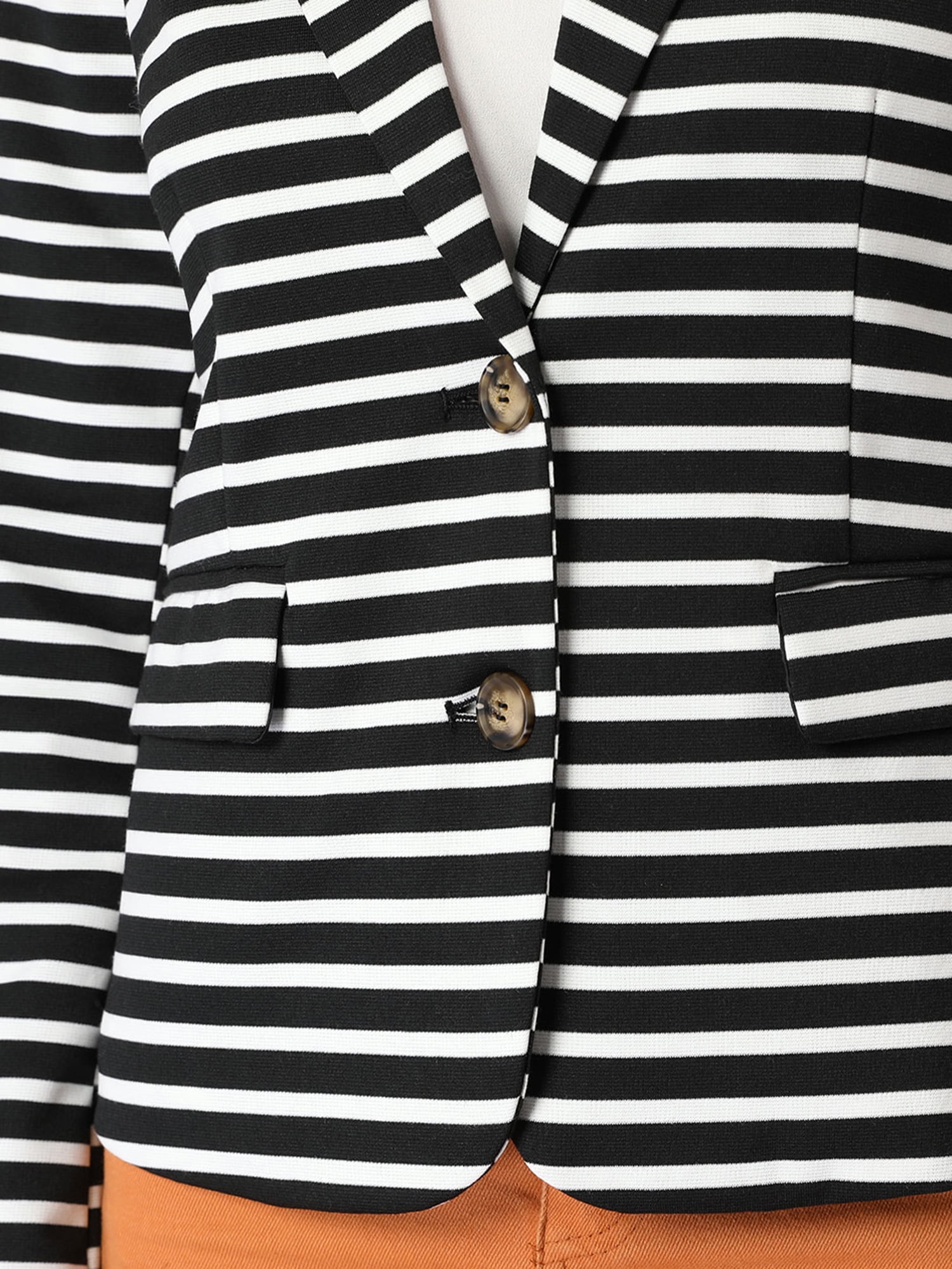 DARING DIVA Women's Striped Notched Lapel Button Closure Blazer L Black