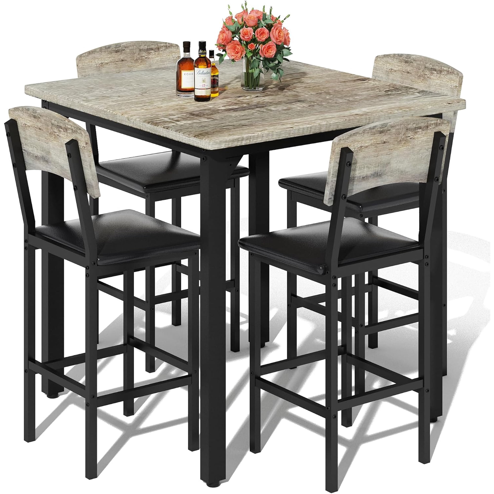 MOOSENG 5-Piece Dining Table Set for 4, Compact Kitchen Table & 4 Upholstered Chairs, Modern Set for Apartment Small Space, Gray