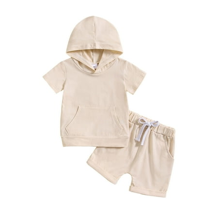 

Girl Outfits Short Sleeve Solid Hooded T-Shirt Shorts 2Pcs Cute Casual Style Kids Suits for Girls