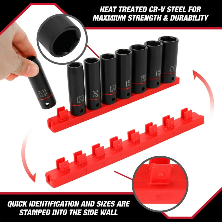 Hyper Tough 9-Piece 1/2-Inch Deep Drive SAE Impact Socket Set