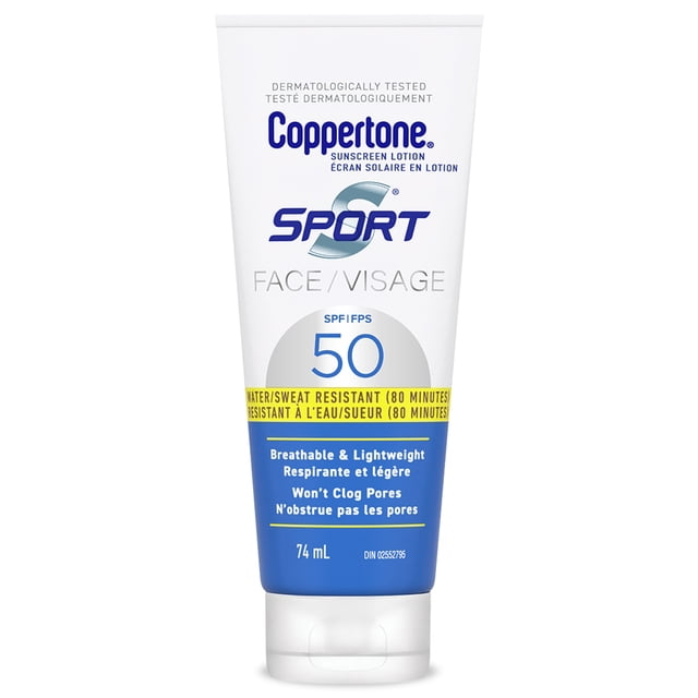 Coppertone Sport Face Sunscreen Lotion SPF 50, Lightweight and Water Resistant Sunscreen, 74mL