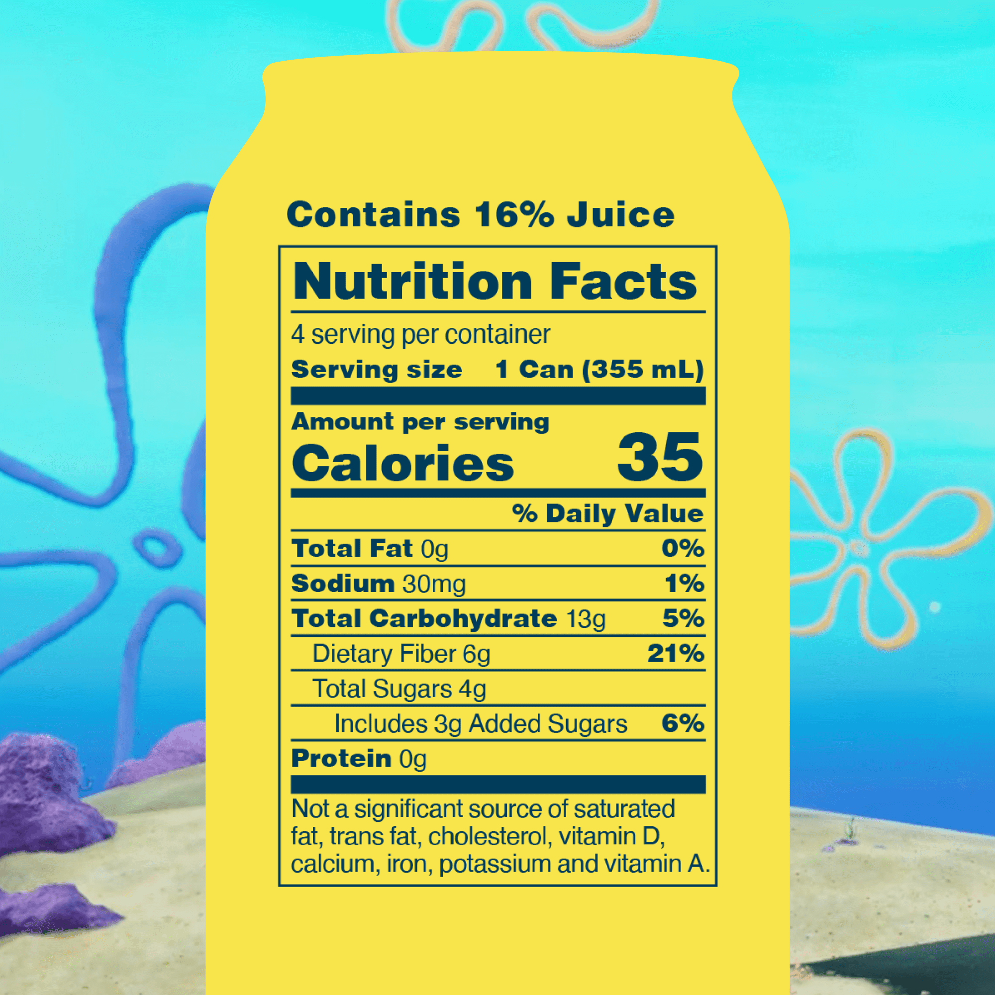 OLIPOP Prebiotic Soda, SpongeBob Pineapple Paradise, 12 fl oz, 4 pack, Pantry Pack